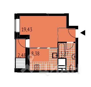 1-комн. квартира, 32,5 м²
