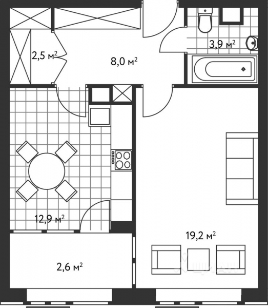 1-комн. квартира, 49,1 м²
