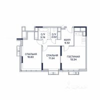 2-комн. квартира, 62,73 м²