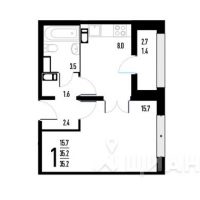 1-комн. квартира, 35,3 м²