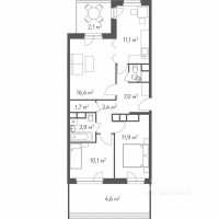 3-комн. квартира, 73,4 м²