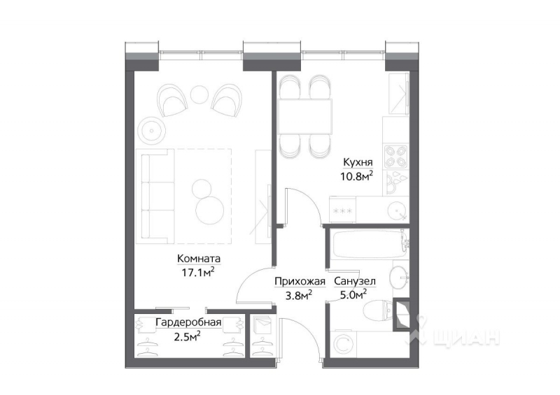 1-комн. квартира, 40,92 м²