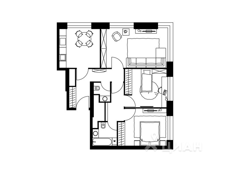 3-комн. апартаменты, 79 м²