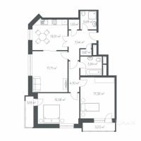 3-комн. квартира, 88,61 м²