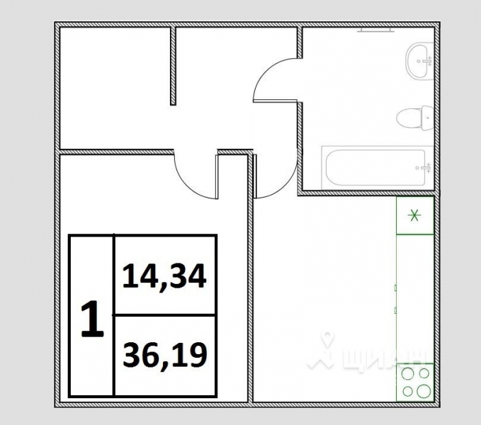 1-комн. квартира, 36,2 м²