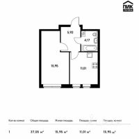 1-комн. квартира, 37,05 м²