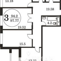 3-комн. квартира, 94,2 м²