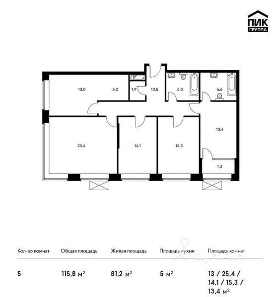 5-комн. квартира, 115,8 м²