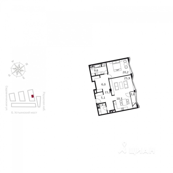 1-комн. квартира, 106,8 м²