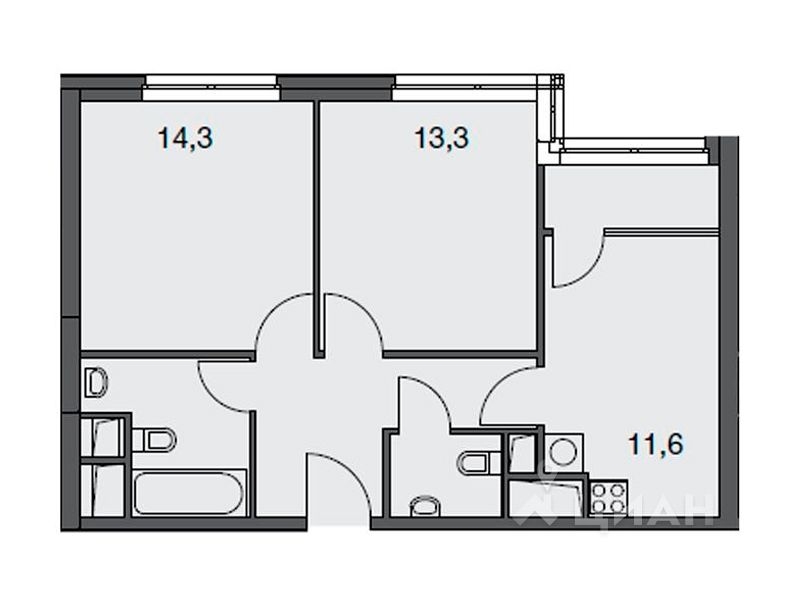 2-комн. апартаменты, 57,2 м²