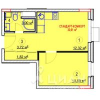 1-комн. апартаменты, 30,91 м²