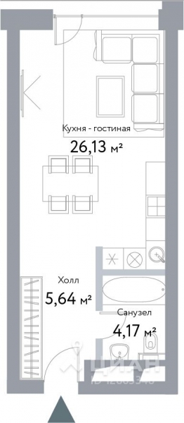 1-комн. апартаменты, 35,94 м²