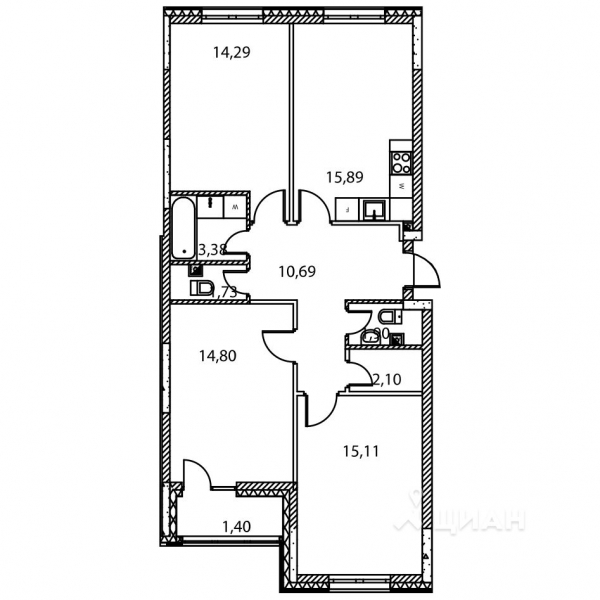 3-комн. квартира, 81,29 м&sup2;