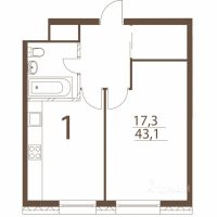 1-комн. квартира, 45,3 м²