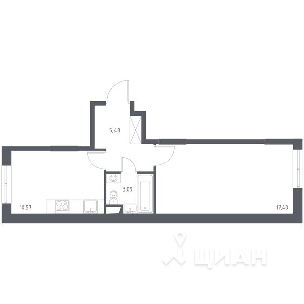 1-комн. квартира, 36,54 м²