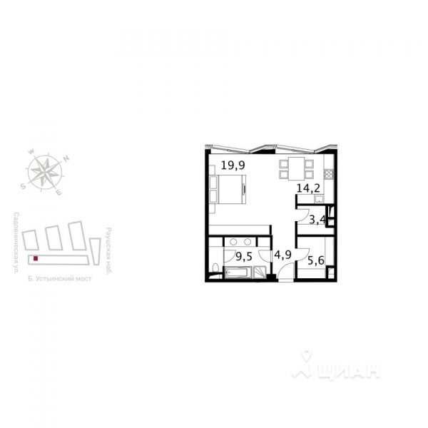 Студия, 60,5 м²