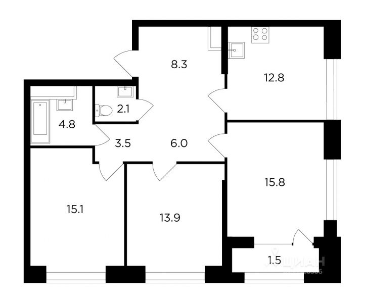 3-комн. квартира, 83,81 м²