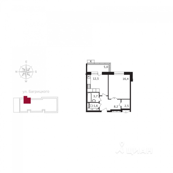 1-комн. квартира, 47,4 м&sup2;