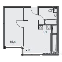 1-комн. апартаменты, 43,6 м²