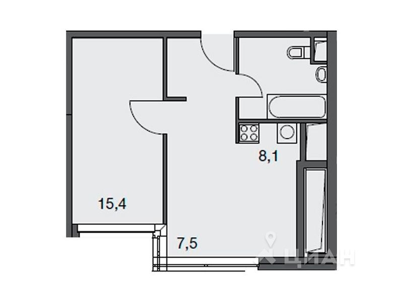 1-комн. апартаменты, 43,6 м²