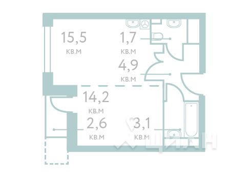 1-комн. квартира, 39,4 м²