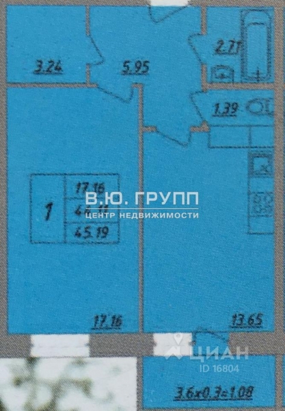 1-комн. квартира, 45,19 м²