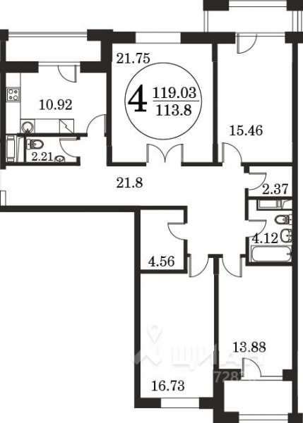 4-комн. квартира, 113,8 м²