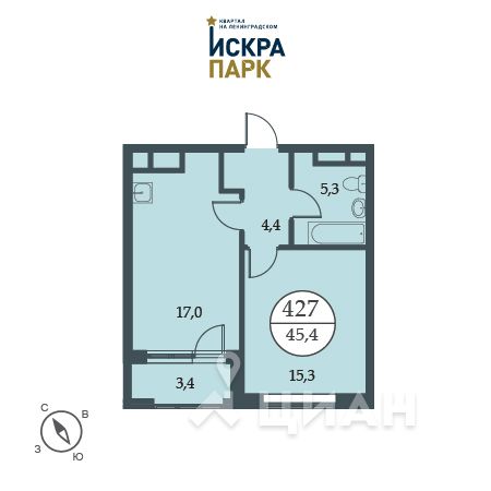 1-комн. апартаменты, 45,4 м²