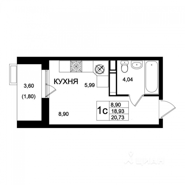 Студия, 20,73 м²