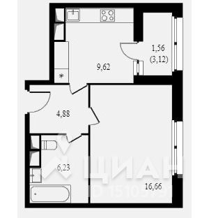 1-комн. квартира, 38,95 м²
