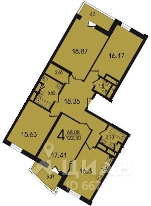 4-комн. квартира, 122,3 м²