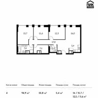 4-комн. квартира, 94,9 м²