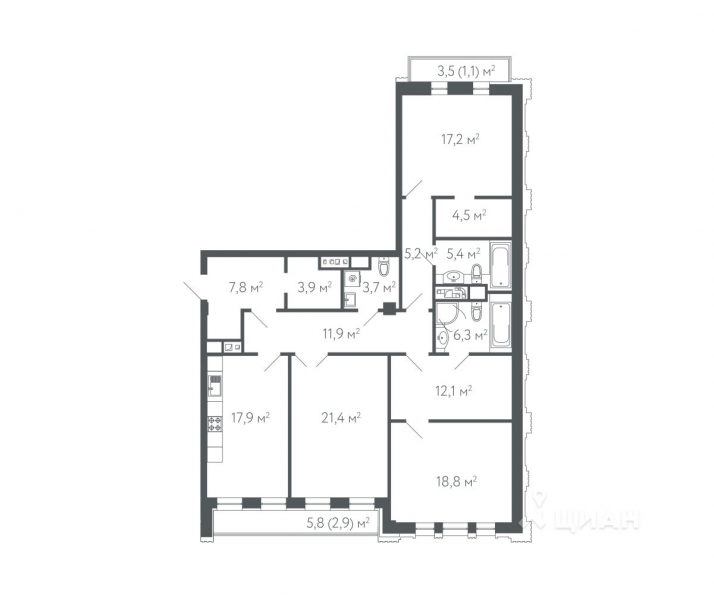 3-комн. апартаменты, 144,1 м²