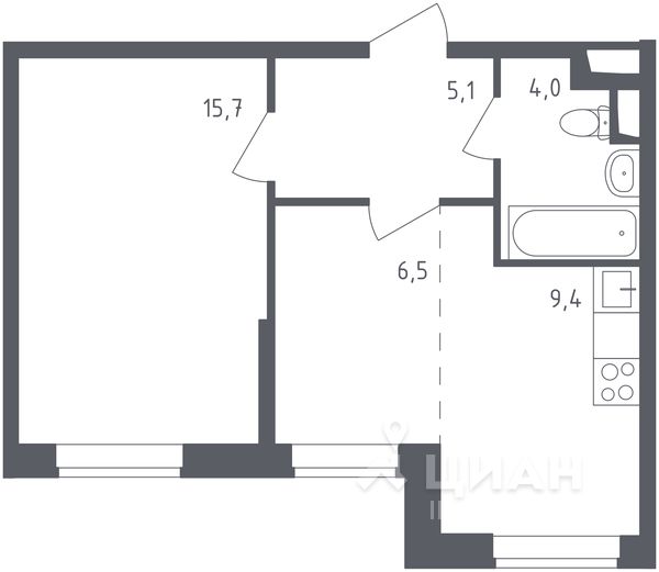 2-комн. квартира, 40,7 м²