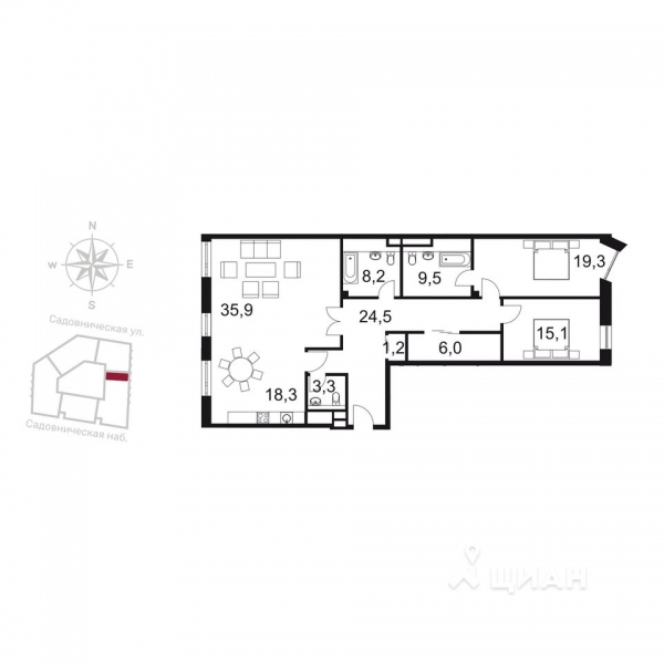 3-комн. квартира, 144,6 м&sup2;