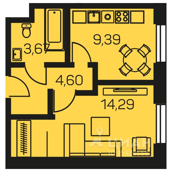 1-комн. квартира, 31,95 м²