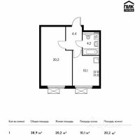 1-комн. квартира, 38,9 м²