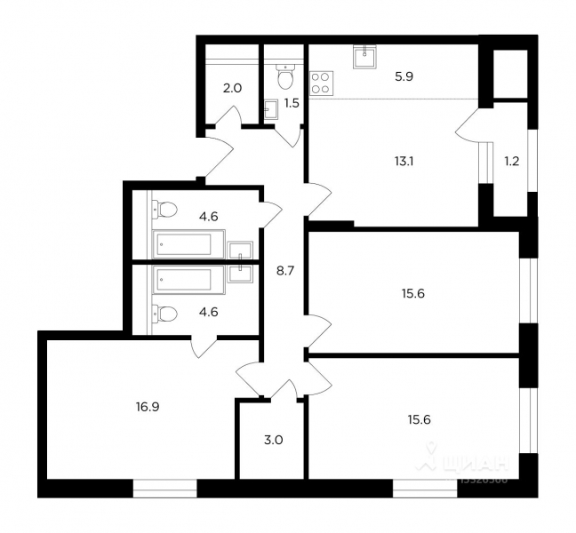 4-комн. квартира, 92,5 м&sup2;