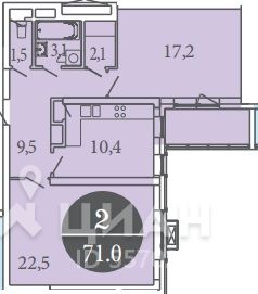2-комн. квартира, 70,9 м²