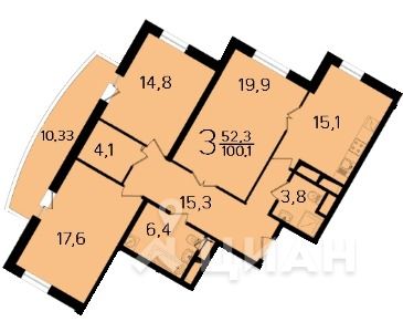 3-комн. квартира, 100,1 м&sup2;