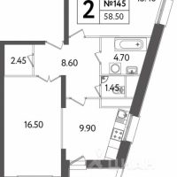 2-комн. квартира, 58,5 м²