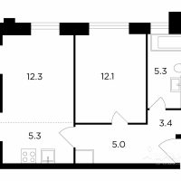 2-комн. квартира, 43,4 м²