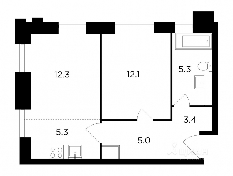 2-комн. квартира, 43,4 м²