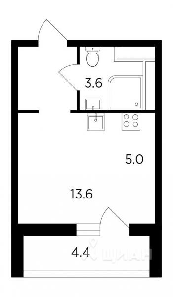 1-комн. квартира, 24,42 м²