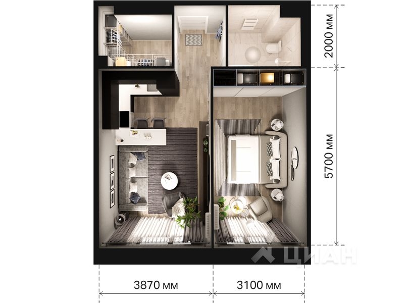 2-комн. квартира, 53 м²