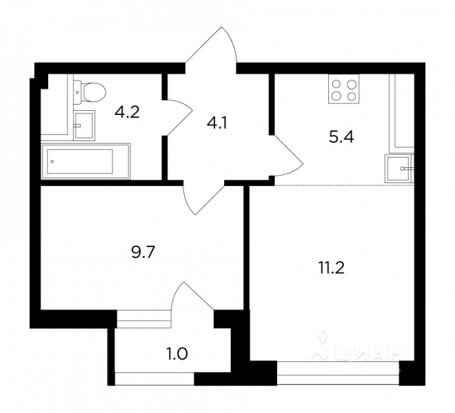2-комн. квартира, 35,6 м²