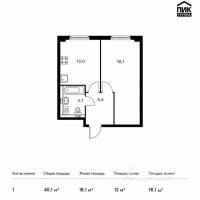 1-комн. квартира, 40,1 м²