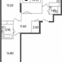 3-комн. квартира, 74,95 м²