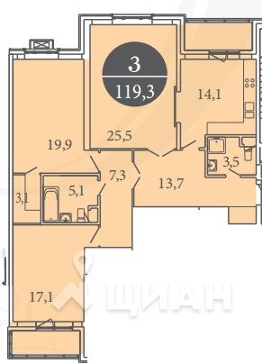 3-комн. квартира, 118,2 м&sup2;