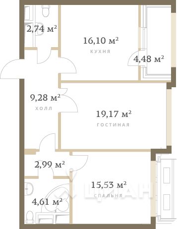 2-комн. квартира, 73,2 м²